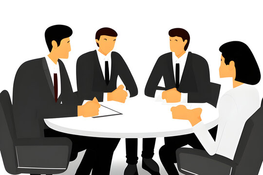 Four people having meeting at the table illustration