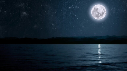 Fototapeta na wymiar The moon shines on the sea