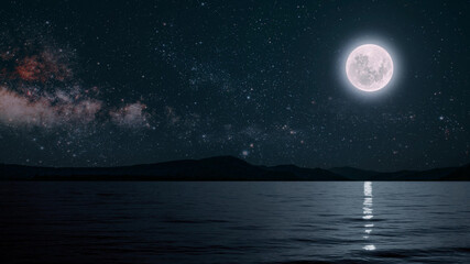 The moon shines on the sea