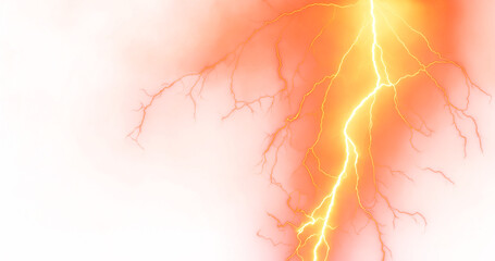 Orange lightning bolts set against a transparent PNG background. immense energy charge emanating from bolt, fusion of electric orange charges. Magical VFX, Science focus. Alpha, Generative AI