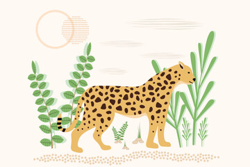 Vector illustration of a tiger in the jungle