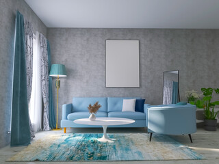 Living room interior 3d render, 3d illustration
