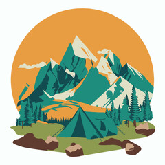 Mountain Landscape Camping Vector Art, Illustration and Graphic