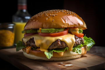 A delicious, juicy cheeseburger AI-generated art, Generative AI, illustration,