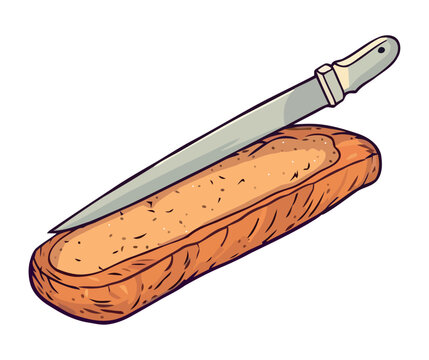 bread loaf with knife, cutting action clip art preview