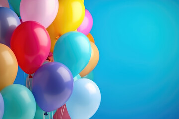 Beautiful multicolored colorful air balloons on ablue festive background