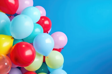 Fototapeta na wymiar Beautiful multicolored colorful air balloons on ablue festive background