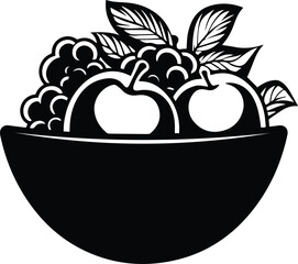 Bowl With Fruits Logo Monochrome Design Style
