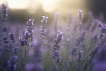 Obraz premium Beautiful blurry image of lavender flowers in nature with soft focus and atmospheric volumetric lighting