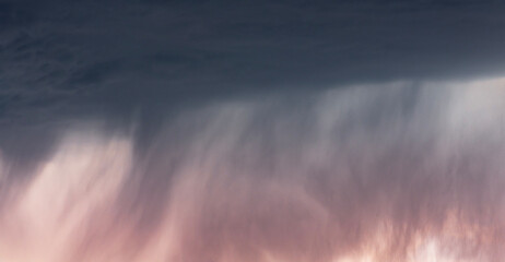 Dramatic dark sky with thunderstorm clouds. Rain weather. Clouds storm background.