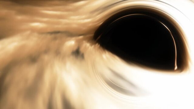 Supermassive black hole. Accretion disk of matter on the event horizon of black hole. Space, light and time are distorted by strong gravity on the event horizon