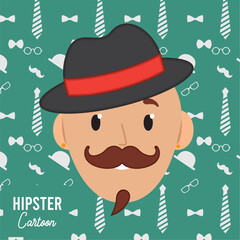 Isolated colored hipster character avatar with hat Hipster background Vector
