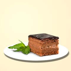 Piece of tasty sweet cake with berries on the desk