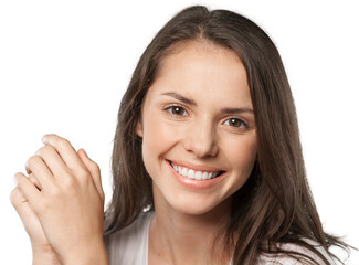 Fototapeta premium Close-up portrait of young woman isolated on white background