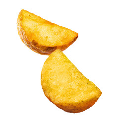 Two delicious fried potato wedges cut out