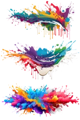 Poster Set of colorful paint 3d splash. Isolated element on the transparent background. Generative AI. High quality Illustration. © Mari Dein