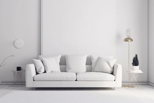 interior background empty living render scandinavian stylish light comfortable trendy green furniture. Generative AI.