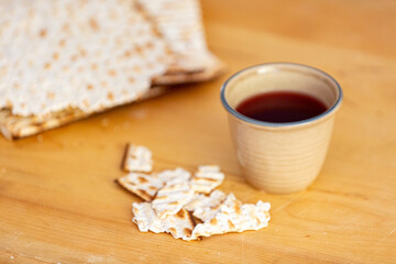Matzah crackers and cup of juice