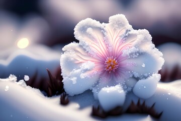 Snow Flower Photography , close up , photo realism - generative ai

