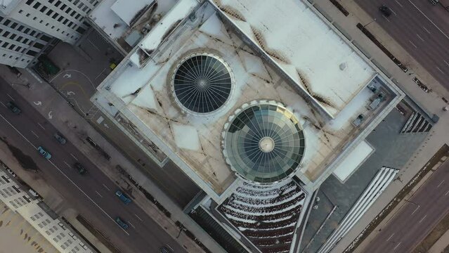 Top down parallax of high-rise rooftop ventilation system