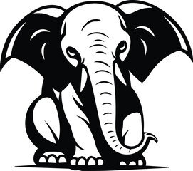 Elephant Sitting Logo Monochrome Design Style
