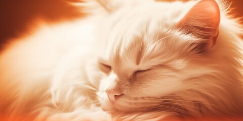 sleeping cat with long white and cream fur sleeping in the sun Generative AI