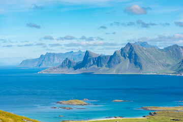 Beautiful landscape of the Lofoten Island from Ryten Mount,  Norway