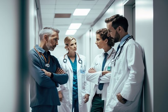 A diverse group of medical professionals, including doctors, surgeons, and nurses, work together to provide the best possible care for their patients.Ai generated.