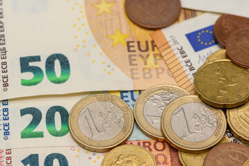 euro banknotes and coins top view 10