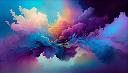 Whimsical Ink Clouds: Ethereal Dance of Suspended Ink in Water, Graceful Swirls & Merging Hues, Delicate Textures, Ideal Eye-Catching Wallpaper, High-Resolution 8K Abstract Art. Generative AI.