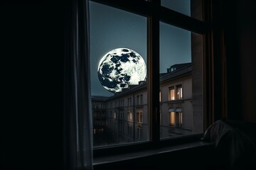 View of moon through window. Generative AI