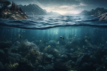 Artistic seascape painting depicting an underwater world. Generative AI