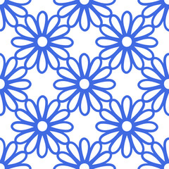 Fototapeta premium Beautiful blue chamomile flowers isolated on white background. Cute monochrome floral seamless pattern. Vector simple flat graphic illustration. Texture.