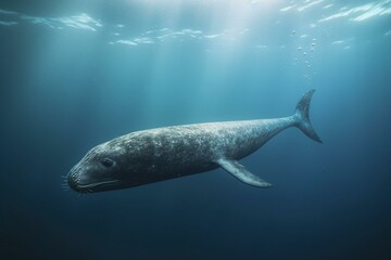 Male narwhal swimming in ocean water. Generative AI