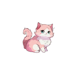 Obraz premium Pink cartoon kitten with a cute muzzle on a white background. Vector illustration