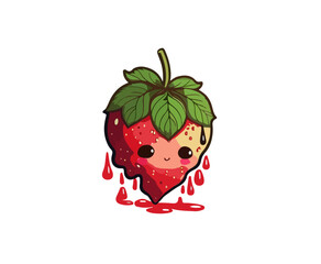 Cartoon strawberry with juice flowing out. Vector illustration