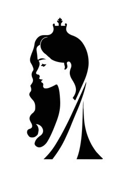 Cartoon image of a silhouette of a girl with a crown. Cartoon princess profile. Vector illustration