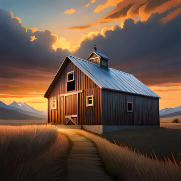 Mountain Log cabin overlooking a sunrise in the Fall 