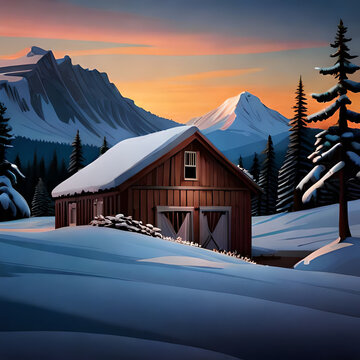 Mountain Log cabin overlooking a sunrise in the Fall 