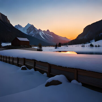 Mountain Log cabin overlooking a sunrise in the Fall 