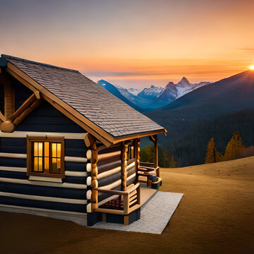 Mountain Log cabin overlooking a sunrise in the Fall 