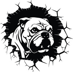 Bulldog Breaking Through A Wall Logo Monochrome Design Style
