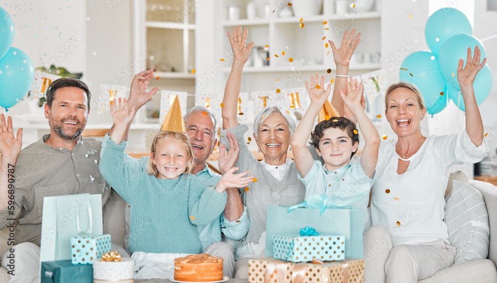 Wall mural birthday celebrations. cropped portrait of a happy family celebrating a birthday together at home.