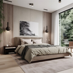 Corner of stylish modern bedroom. AI generated content