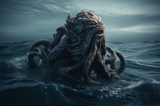 A frightening sea creature from folklore residing at the ocean's depths. Generative AI