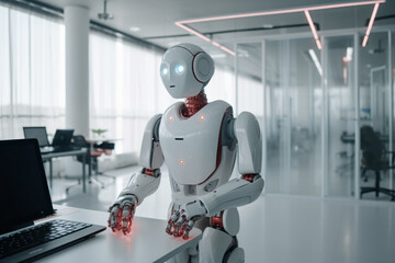android humanoid artificial intelligence robot in office, autonomous worker. Generative AI