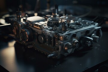 Obraz na płótnie Canvas Upgrade and technical support for metal gear. Hardware, software, 3D render. Generative AI