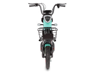 Front end of an electric bright scooter isolated on a white background with copy space