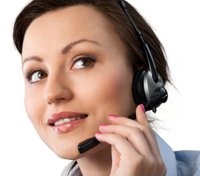 Portrait of woman  with headphones, call center or support concept