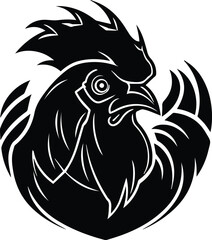 Chicken Logo Monochrome Design Style
